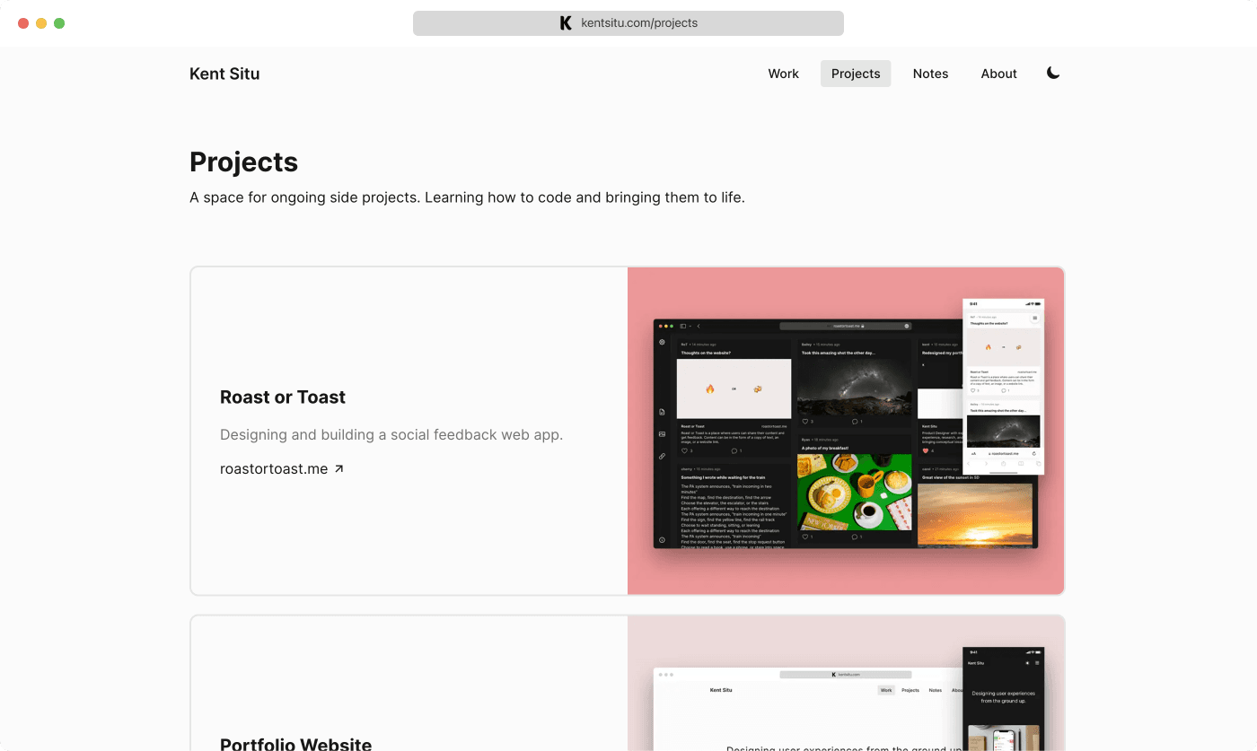 Projects page