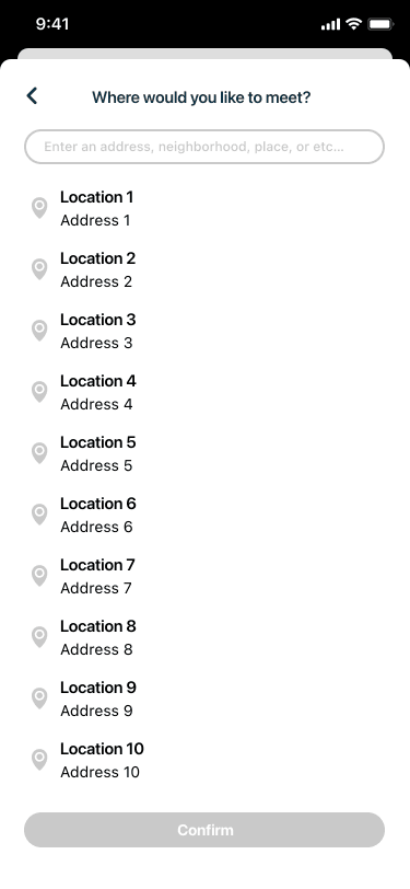 Select location screen