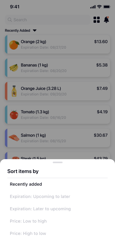 Sort items by screen