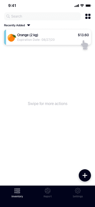 Swipe for more actions tutorial screen